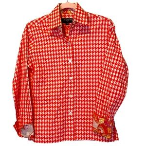 Digital Coral Pink Houdstooth Collared Shirt